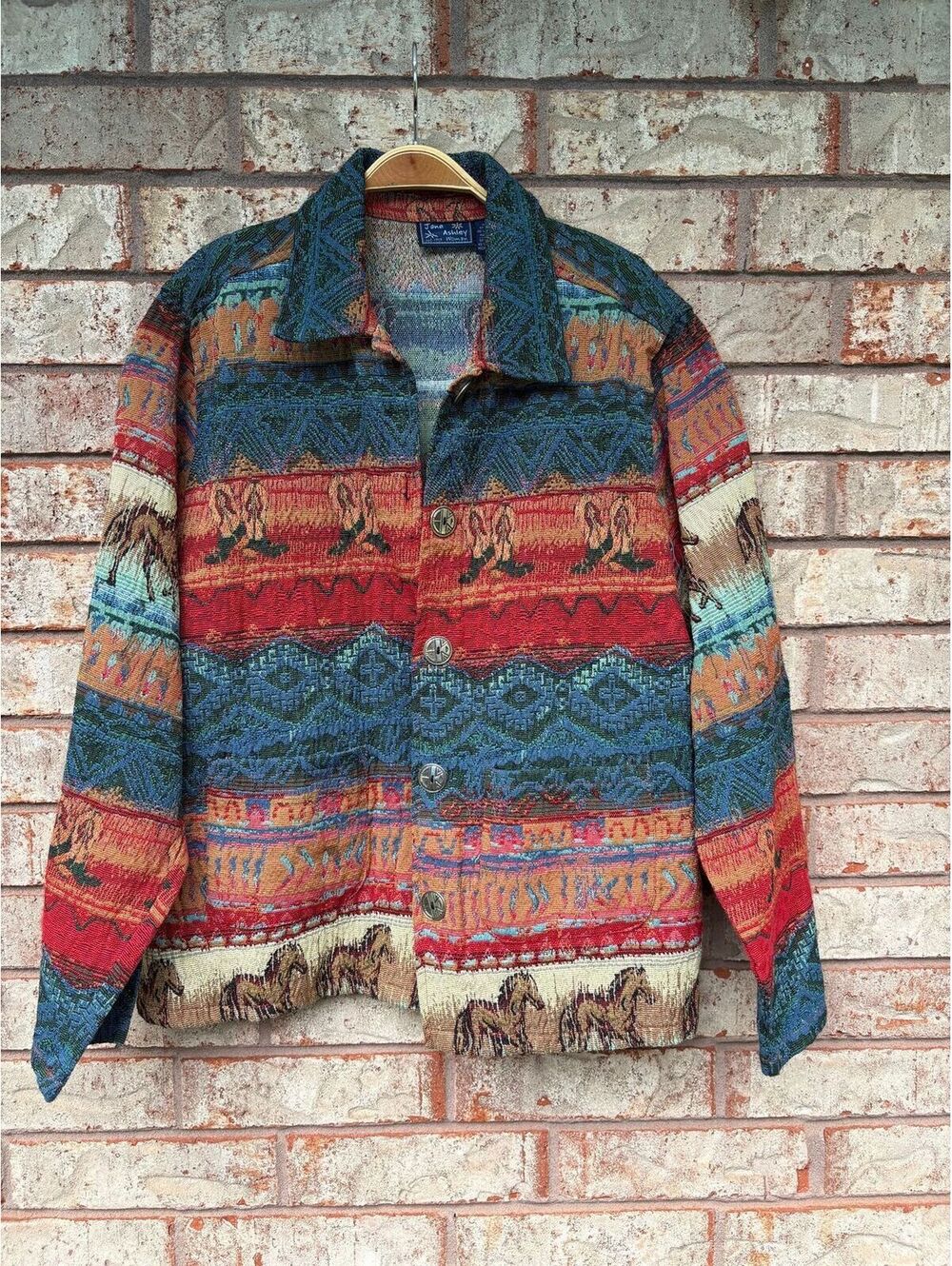 Vintage Jane Ashley Tapestry Jacket Womens 1X Western Horse Southwest